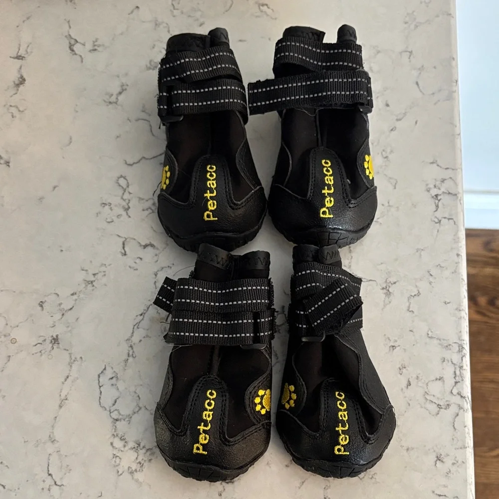 Petaco Black medium dog waterproof Velcro boots Shoes slip on EUC